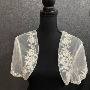 Ivory Bolero Jacket Wedding Gown Accessory Tulle & Flower Appliqué